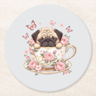 Pug Bloesem Droom Onderzetter – Mooie Bloemige Pug