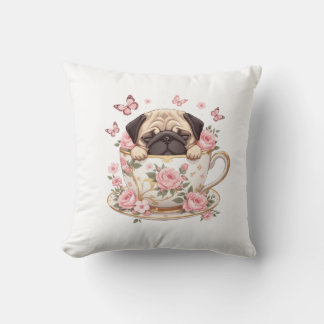 Pug Blossom Dreams Throw Pillow – Cute Floral Pug  Kussen