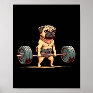 Pug Bodybuilder Gym Humor Gewichtheffen Workout M Poster