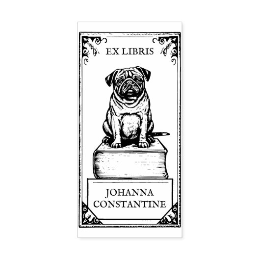  Pug Bookplate Rubberstempel (Afrduk)