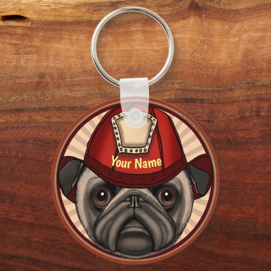 Pug brandweerman sleutelhangers (Voorkant)