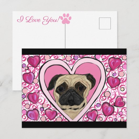 Pug Briefkaart (Voorkant / Achterkant)