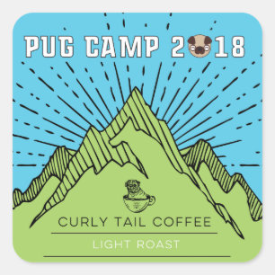 Pug Camp 2018 Curly Tail Coffee Light Roast Vierkante Sticker