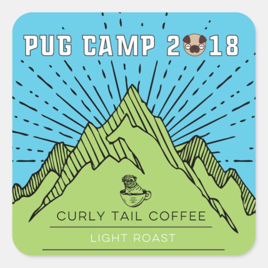 Pug Camp 2018 Curly Tail Coffee Light Roast Vierkante Sticker (Voorkant)