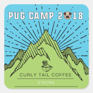 Pug Camp 2018 Curly Tail Coffee Smore Vierkante Sticker