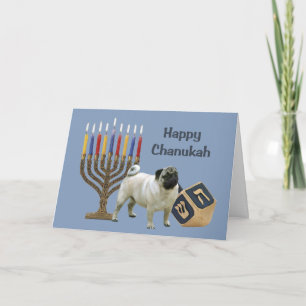 Pug Chanukah Kaart Menorah Dreidel