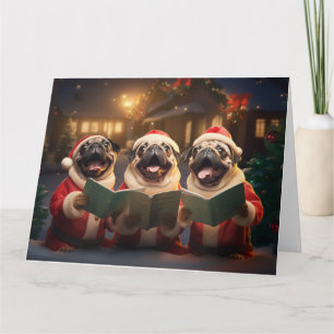 Pug Christmas Carolers Fun Holiday Kaart