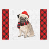 Pug Christmas Dog op Rood en Zwart Plaid Wrapping Inpakpapier Vel (Voorkant)