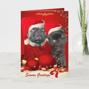 Pug Christmas Pals Wenskaart Feestdagen Kaart
