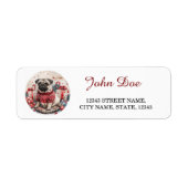 Pug Christmas Return-adres Etiket (Voorkant)