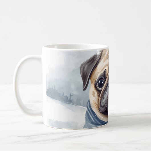 “Pug & Cocoa” Cute Pug Mug (Gauche)