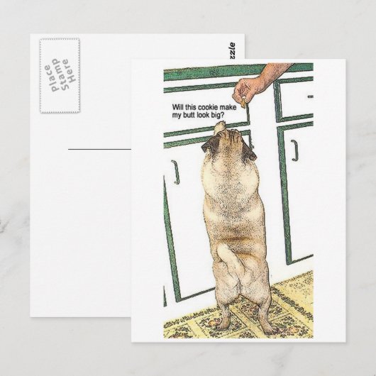 Pug Cookie Butt Briefkaart (Voorkant / Achterkant)