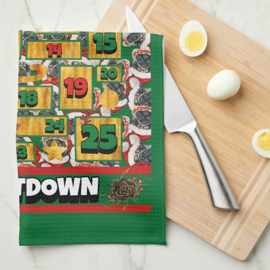 Pug Counting met Kerstmis Advent Calendar Dog Theedoek (Quarter Fold)