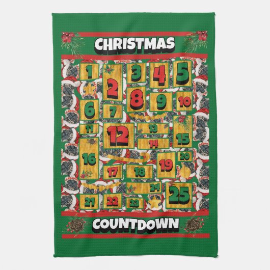 Pug Counting met Kerstmis Advent Calendar Dog Theedoek (Verticaal)