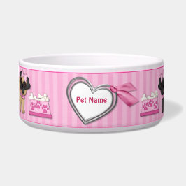 Pug Cuties Roze Streep - Aanpassen Voerbakje