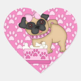 Pug Cuties roze strepen en poten Hart Sticker