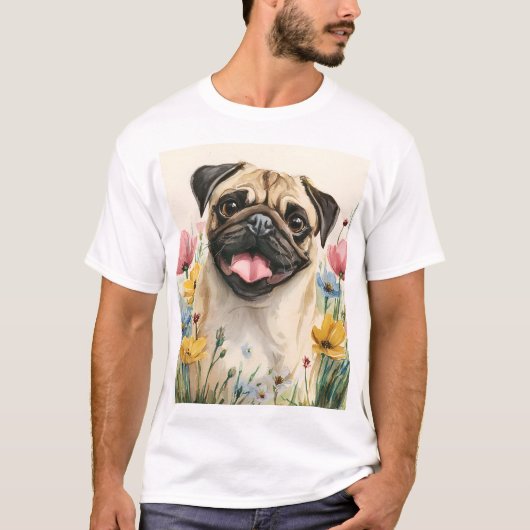 Pug Dad T-Shirt – Watercolor (Voorkant)