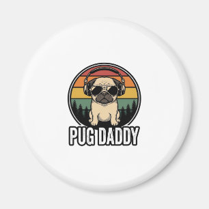 Pug Daddy Vintage Sunset Hond Vector Shirt Ontwerp Magneet
