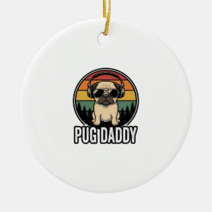Pug Daddy Vintage Sunset Honden Vector T-shirt Ont Keramisch Ornament