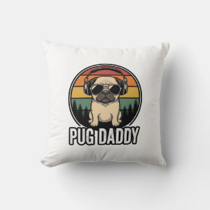 Pug Daddy Vintage Sunset Honden Vector T-shirt Ont Kussen