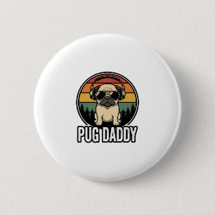 Pug Daddy Vintage Sunset Honden Vector T-shirt Ont Ronde Button 5,7 Cm