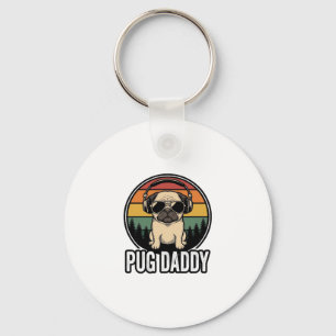 Pug Daddy Vintage Sunset Honden Vector T-shirt Ont Sleutelhanger