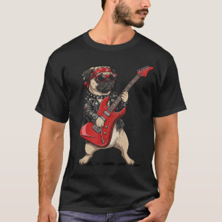 Pug die elektrische gitaar rockmuziek speelt hond t-shirt