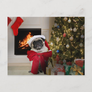 Pug die van Misha een boog voor de vakantie van Feestdagenkaart