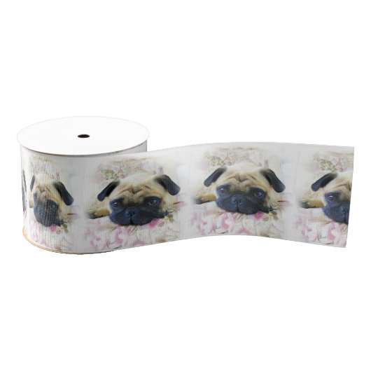 Pug dog 3" Grosgrain Ribbon Grosgrain Lint (Spoel)