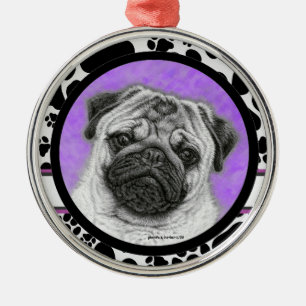 Pug Dog Art-kerstversiering door Glenda Harlan Metalen Ornament
