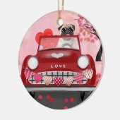 Pug Dog Auto met hart Valentijns Keramisch Ornament (Links)