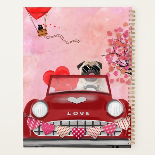 Pug Dog Auto met hart Valentijns Planner (Achterkant)