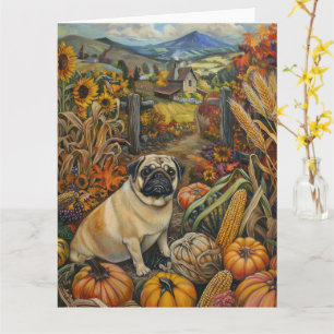 Pug Dog Autumn Harvest Thanksgiving Kaart