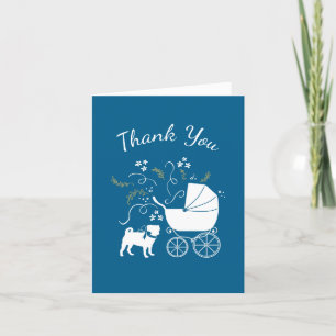 Pug Dog Baby shower Boy Blue met Bow Bedankkaart