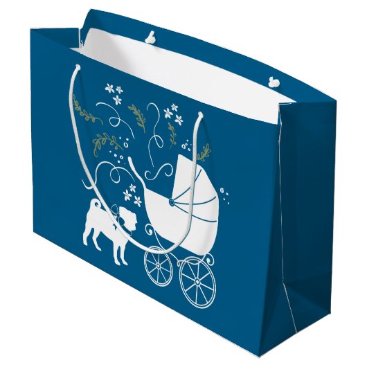 Pug Dog Baby shower Boy Blue met Bow Groot Cadeauzakje (Achterkant Gekanteld)