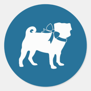 Pug Dog Baby shower Boy Blue met Bow Ronde Sticker