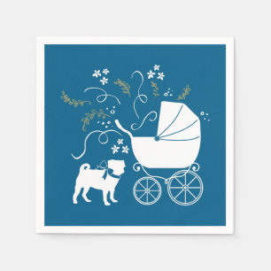 Pug Dog Baby shower Boy Blue met Bow Servet