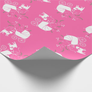 Pug Dog Baby shower Girl Pink met Bow Cadeaupapier