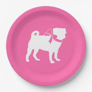 Pug Dog Baby shower Girl Pink met Bow Papieren Bordje