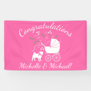 Pug Dog Baby shower Girl Pink met Bow Spandoek