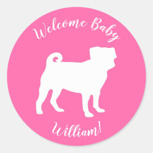 Pug Dog Baby shower Pink Puppy Girl Ronde Sticker