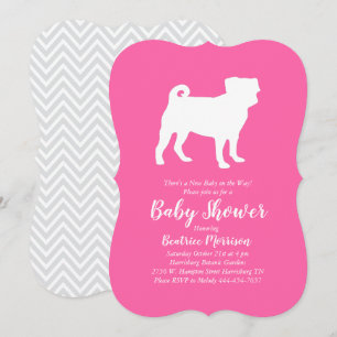 Pug Dog Baby shower Puppy Pink Girl Kaart