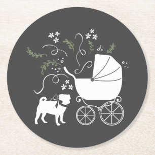 Pug Dog Baby shower Thema Puppy Gender Neutraal Ronde Kartonnen Onderzetter
