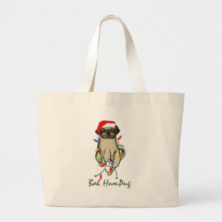 Pug Dog Bah Humpug Funny Kerstmis Grote Tote Bag
