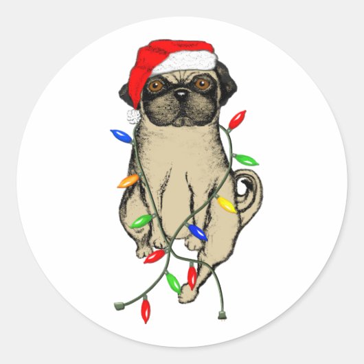 Pug Dog Bah Humpug Funny Kerstmis Ronde Sticker (Voorkant)