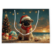 Pug Dog Christmas  Beach Groot Cadeauzakje (Voorkant)