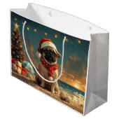 Pug Dog Christmas  Beach Groot Cadeauzakje (Achterkant Gekanteld)