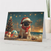 Pug Dog Christmas  Beach Kaart (Voorkant)