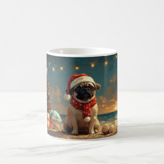 Pug Dog Christmas Beach Koffiemok (Center)