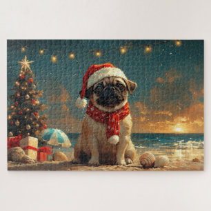 Pug Dog Christmas  Beach Legpuzzel